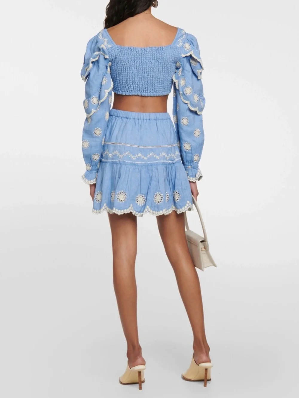 LoveShackFancy Cava Mini Skirt SzXS Blue Eyelet Mini - Picture 2 of 6